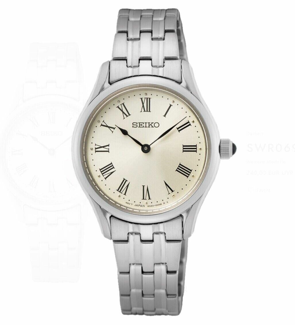 Seiko SWR069P1 Quartz Çelik Gri Krem Kadran Safir Cam 29 mm Kadın Kol Saati
