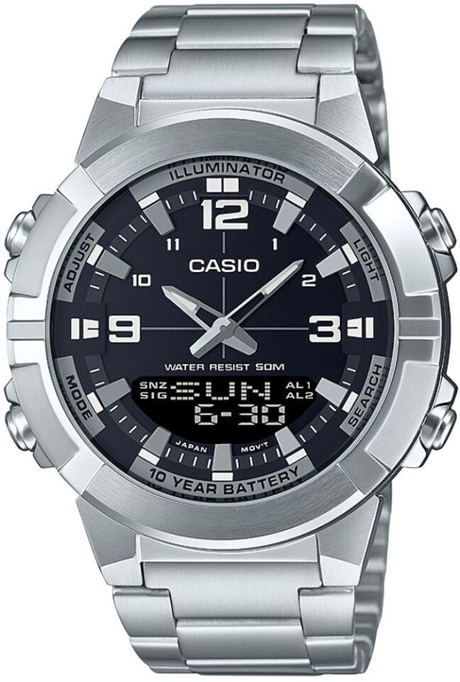 Casio AMW-870D-1AVDF Quartz Çelik Gri Siyah Kadran 44 mm Erkek Kol Saati