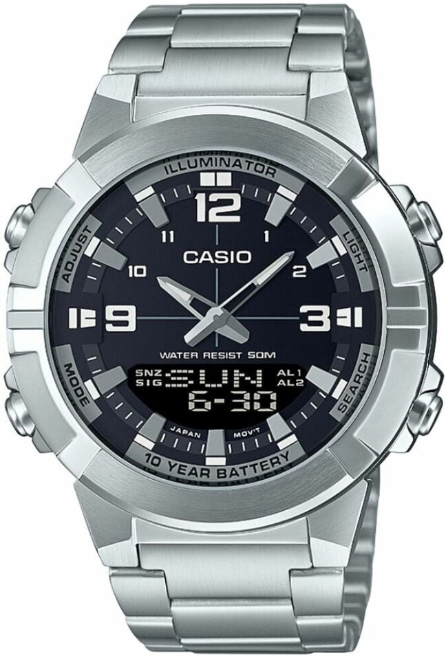Casio AMW-870D-1AVDF Quartz Çelik Gri Siyah Kadran 44 mm Erkek Kol Saati