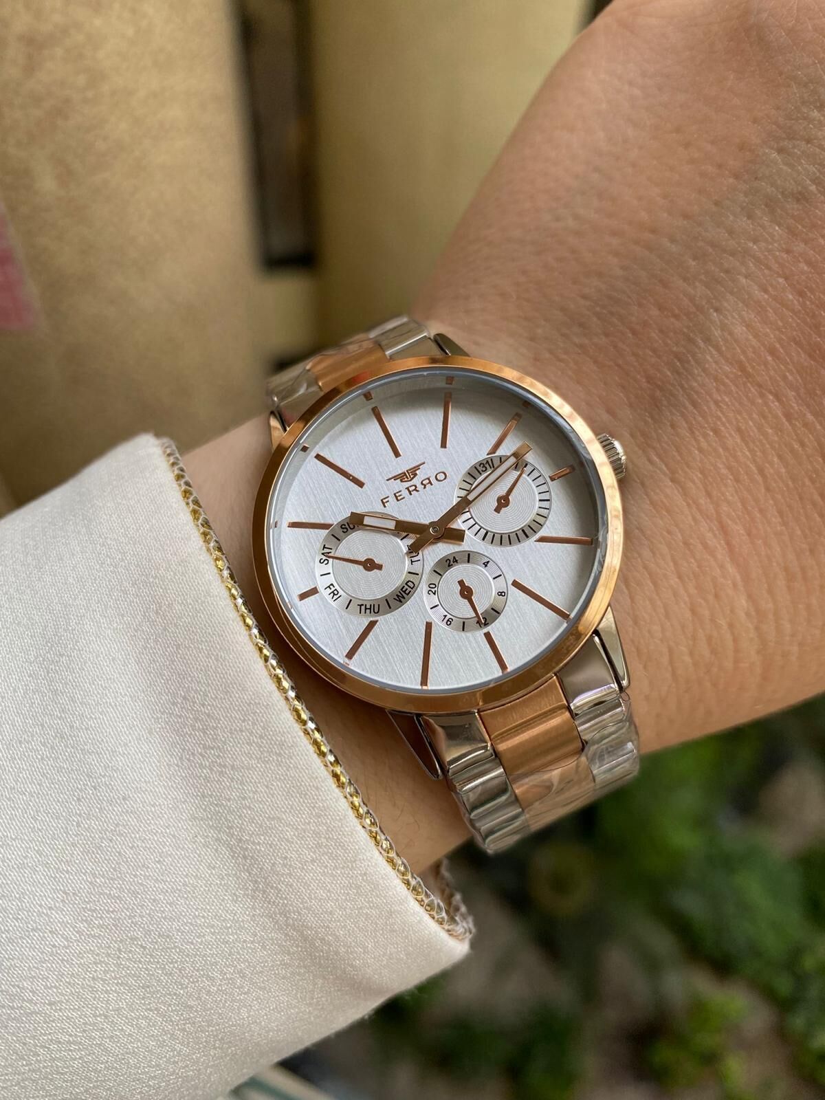 Ferro 35 mm Rose ve Gümüş Çelik Kordon Kadın Kol Saati F21072A-E F21072A-E