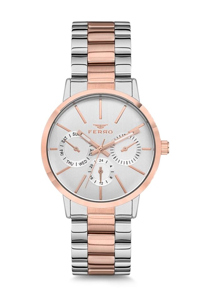 Ferro 35 mm Rose ve Gümüş Çelik Kordon Kadın Kol Saati F21072A-E F21072A-E