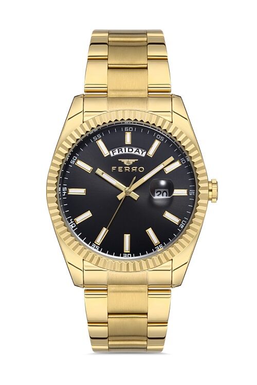 Ferro F11211A-B2 Quartz Çelik Altın Rengi Siyah Kadran 41 mm Erkek Kol Saati