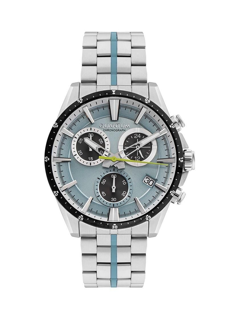Quantum PWG1108.300 Quartz Kronograflı Çelik Gri Açık Mavi Kadran 46 mm Erkek Kol Saati
