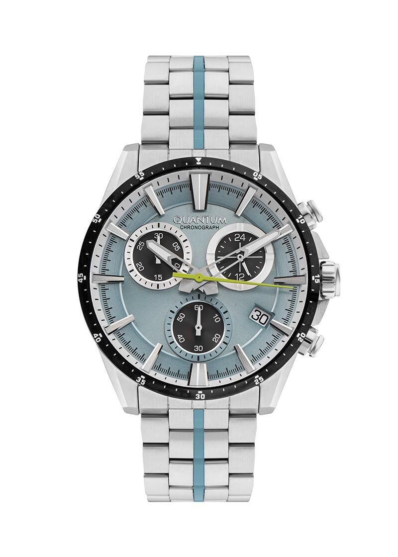Quantum PWG1108.300 Quartz Kronograflı Çelik Gri Açık Mavi Kadran 46 mm Erkek Kol Saati