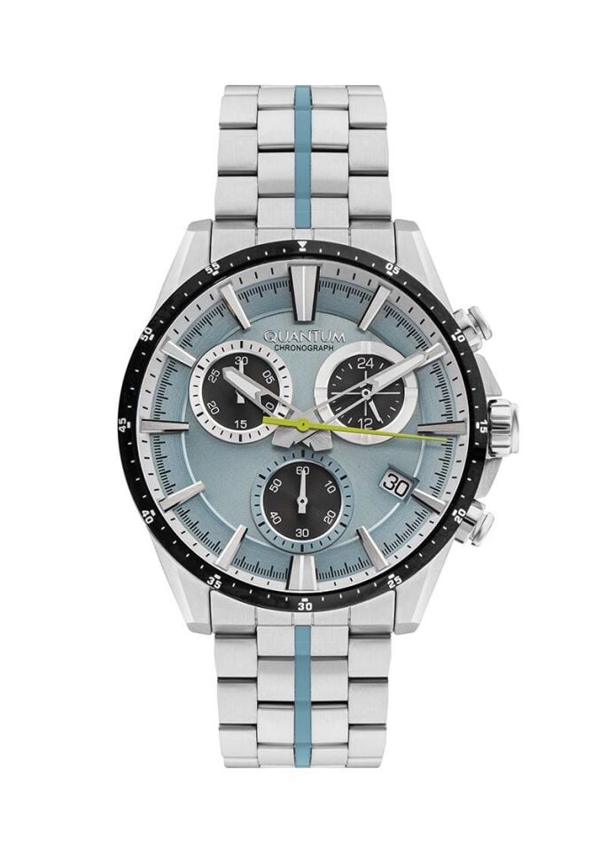 Quantum PWG1108.300 Quartz Kronograflı Çelik Gri Açık Mavi Kadran 46 mm Erkek Kol Saati