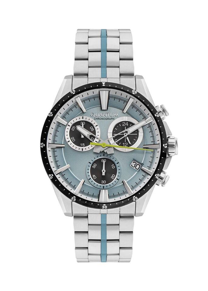 Quantum PWG1108.300 Quartz Kronograflı Çelik Gri Açık Mavi Kadran 46 mm Erkek Kol Saati