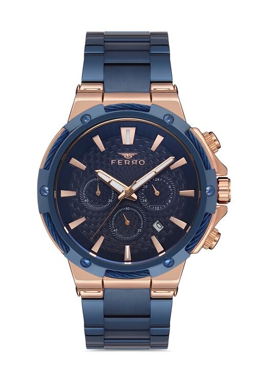Ferro FM31168A-T Quartz Çelik Lacivert 47 mm Fonksiyonları Aktif Erkek Kol Saati