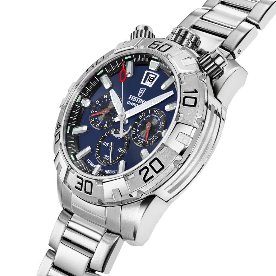 Festina F20743/1 Quartz Çelik Gri Mavi Kadran 10 ATM 45 mm Erkek Kol Saati