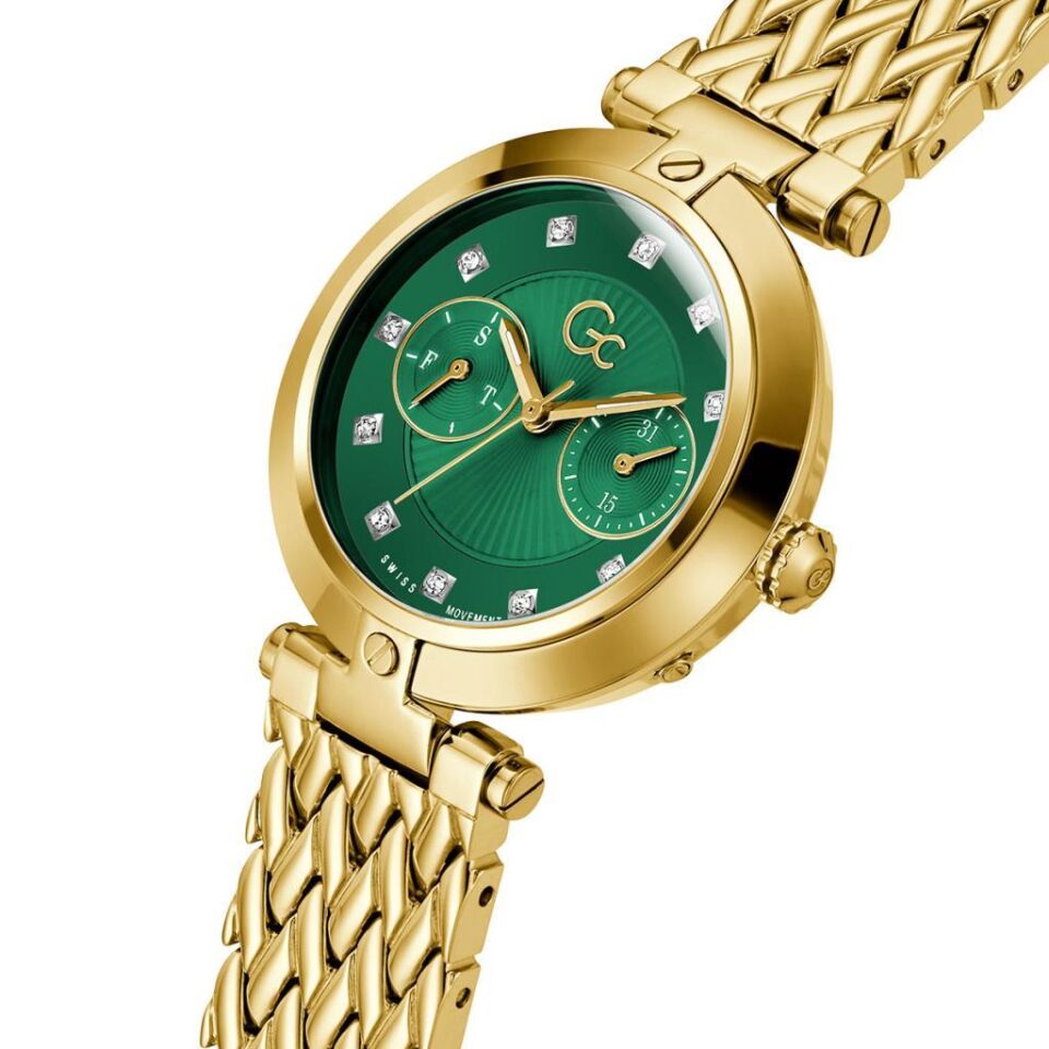 Gc GCZ21007L1MF Quartz Çelik Altın Rengi Yeşil Kadran 36 mm Kadın Kol Saati