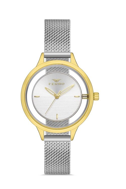 Ferro 34 mm Gümüş Hasır Kordon Kadın Kol Saati FL21234C-D FL21234C-D