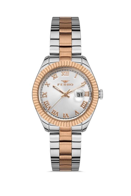 Ferro Quartz Çelik Rose/Gri 33 mm Kadın Kol Saati