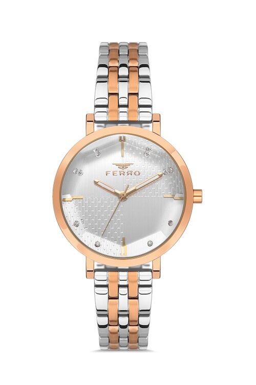 Ferro FL21252A-E Quartz Çelik Rose/Gri 34 mm Kadın Kol Saati