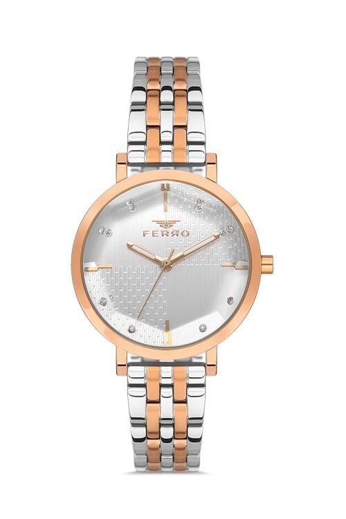 Ferro FL21252A-E Quartz Çelik Rose/Gri 34 mm Kadın Kol Saati