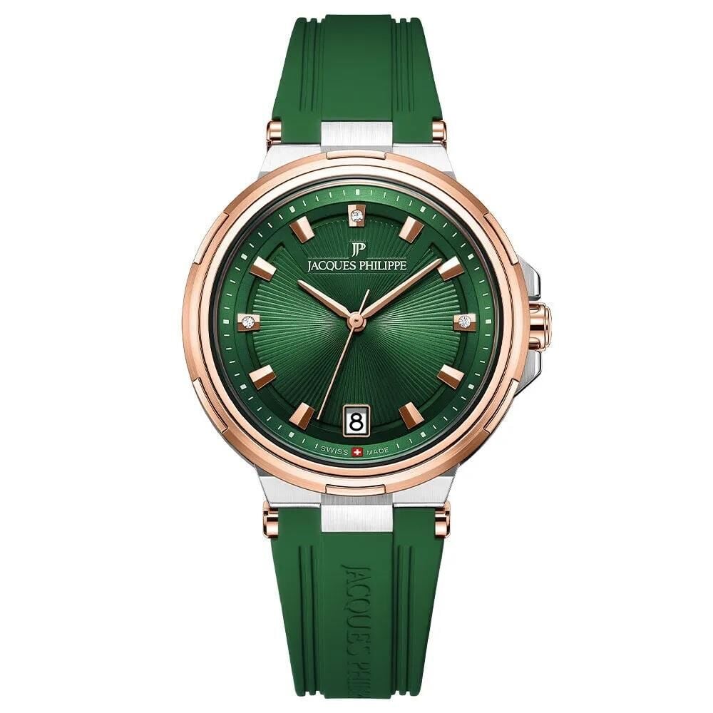 Jacques Philippe JPQLS4574XX Swiss Made Quartz Silikon Yeşil 36 mm Kadın Kol Saati