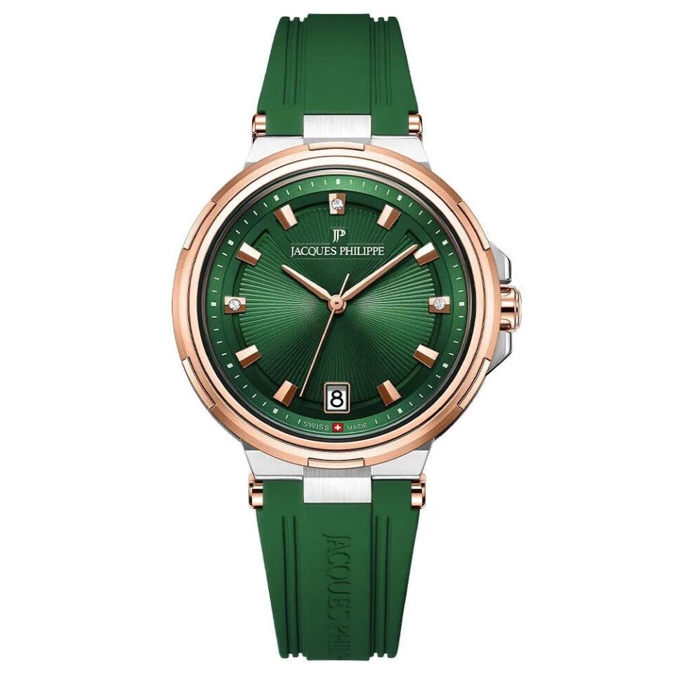 Jacques Philippe JPQLS4574XX Swiss Made Quartz Silikon Yeşil 36 mm Kadın Kol Saati