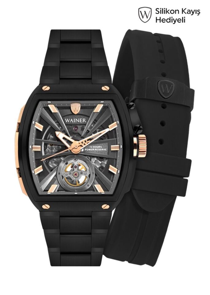 Wainer WA.25150-B Otomatik Çelik-Silikon 43 mm Siyah Erkek Kol Saati