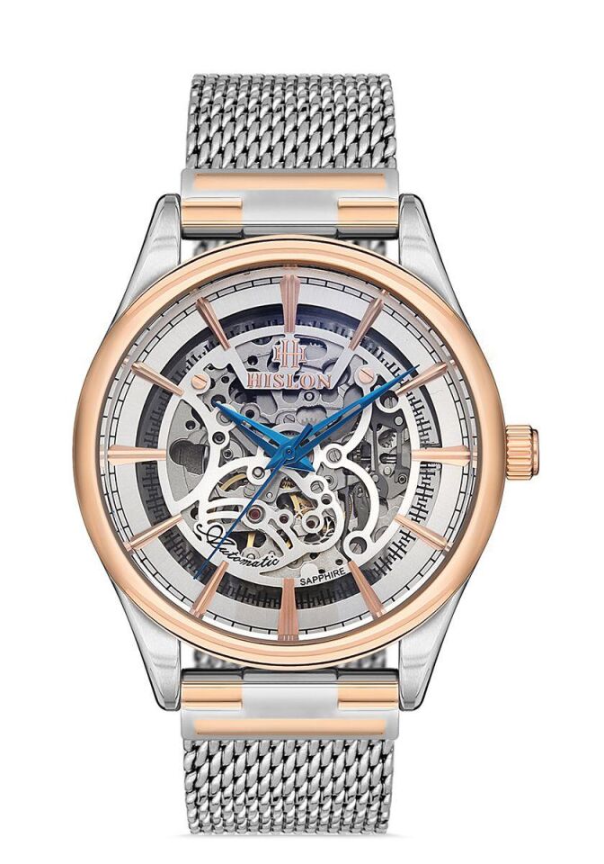Hislon SD101R-16SR 45 mm Gri Hasır Kordonlu Otomatik Erkek Kol Saati