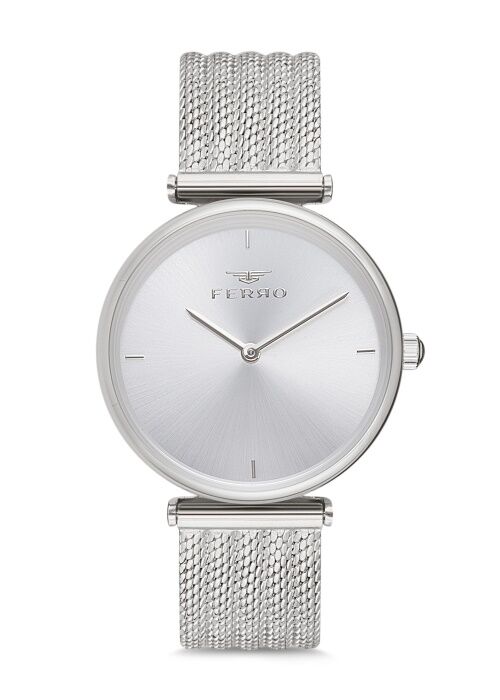 Ferro F11010C-1041-A Quartz Hasır Gri Mineral 3 ATM 34 mm Kadın Kol Saati