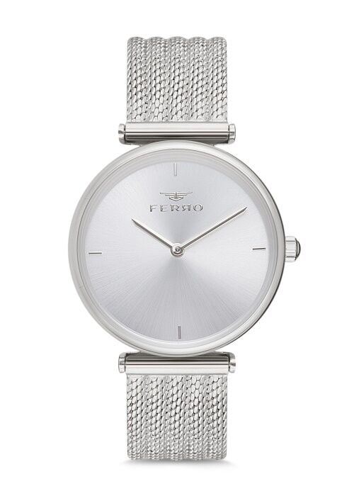 Ferro F11010C-1041-A Quartz Hasır Gri Mineral 3 ATM 34 mm Kadın Kol Saati