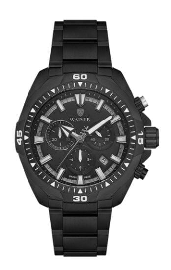 Wainer WA.15559-D Swiss Made Quartz Çelik 45 mm Siyah Erkek Kol Saati
