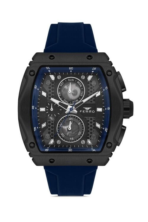 Ferro Lacivert Silikon Kordon Erkek Kol Saati FM11351D-ZA2 Fonksiyonları Aktif 3ATM Su Geçirmez