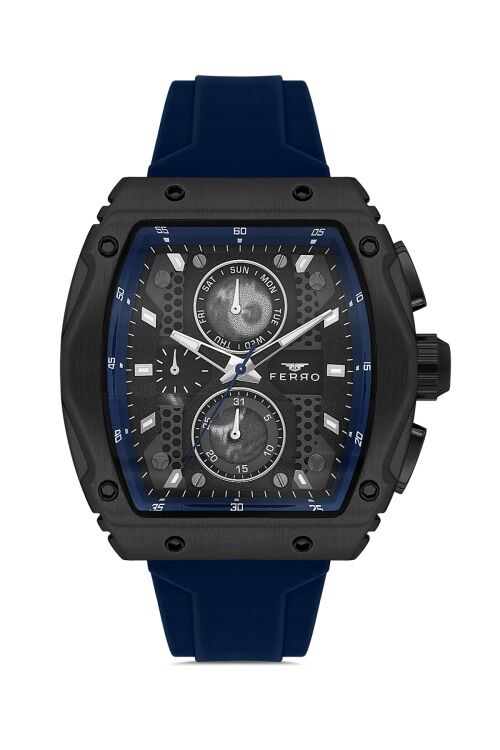 Ferro Lacivert Silikon Kordon Erkek Kol Saati FM11351D-ZA2 Fonksiyonları Aktif 3ATM Su Geçirmez