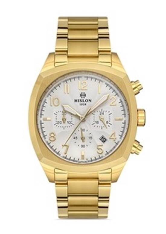 Hislon MS108G-08SG Japon Analog Çelik Altın Rengi Safir Cam 42 mm Erkek Kol Saati