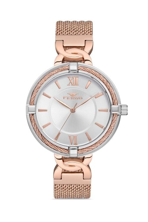 Ferro F21092C-E Quartz Hasır Rose 34 mm Kadın Kol Saati