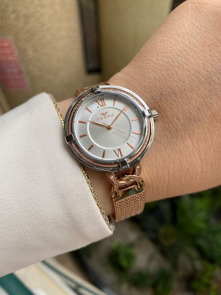 Ferro F21092C-E Quartz Hasır Rose 34 mm Kadın Kol Saati