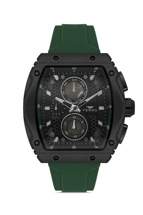 Ferro Yeşil Silikon Kordon Erkek Kol Saati FM11351D-ZF2  Fonksiyonları Aktif 3ATM Su Geçirmez