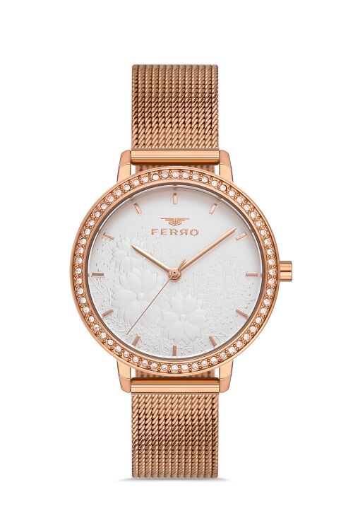 Ferro FL21242C-C Quartz Hasır Rose 34 mm Kadın Kol Saati
