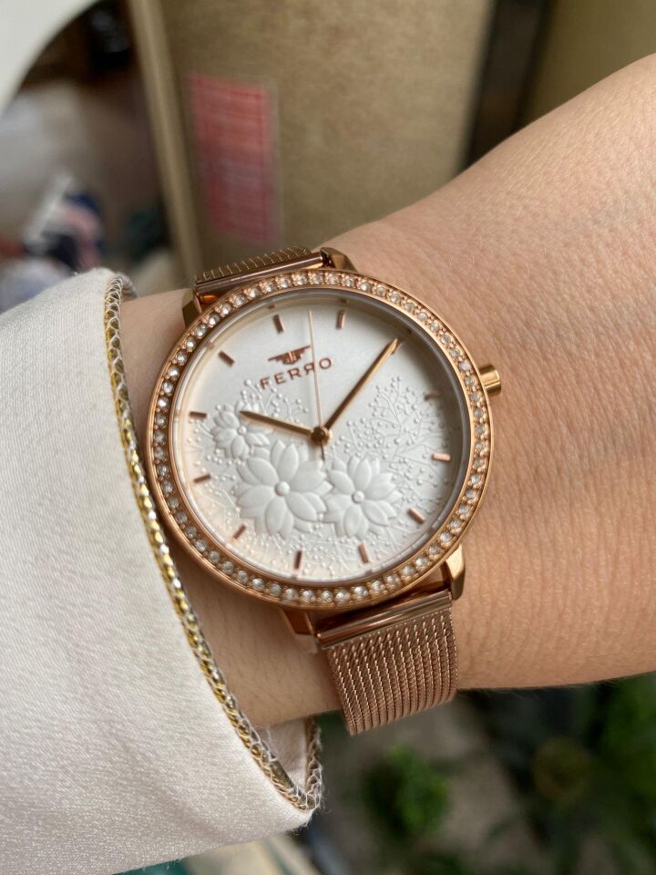 Ferro FL21242C-C Quartz Hasır Rose 34 mm Kadın Kol Saati