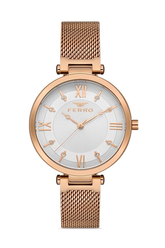 Ferro F21232C-C Quartz 34 mm Rose Hasır Kordon Kadın Kol Saati