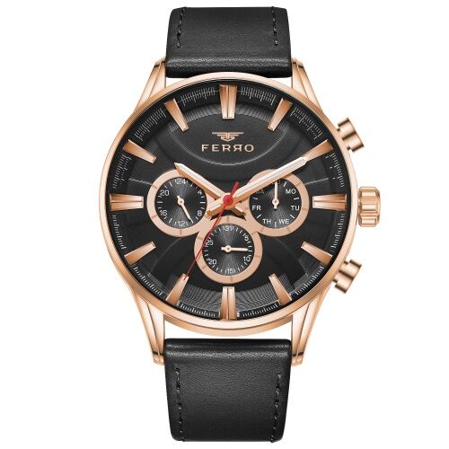 Ferro Siyah Deri Kordon Erkek Kol Saati FM11180B-R