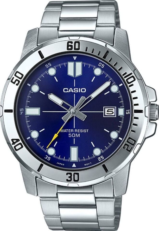 Casio MTP-VD01D-2EVUDF Quartz Çelik Gri Lacivert Kadran 45 mm Erkek Kol Saati