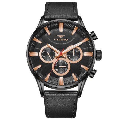 Ferro Siyah Deri Kordon Erkek Kol Saati FM11180B-G