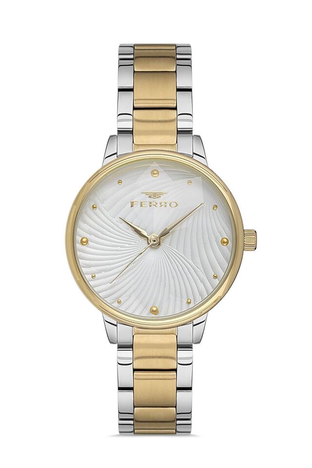 Ferro F40093A-D Quartz Çelik Alltın/Gri 36 mm Kadın Kol Saati