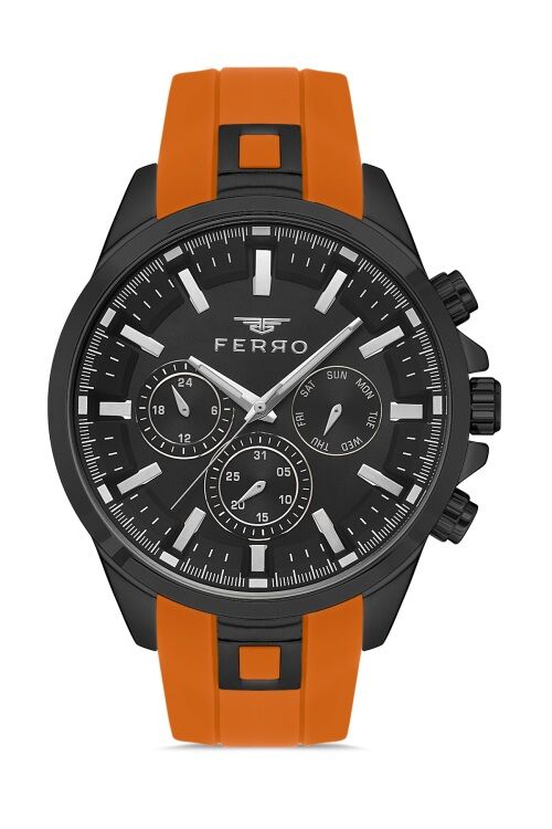 Ferro Turuncu Silikon Kordon Erkek Kol Saati FM11379D-ZL Fonksiyonları Aktif 3ATM Su Geçirmez