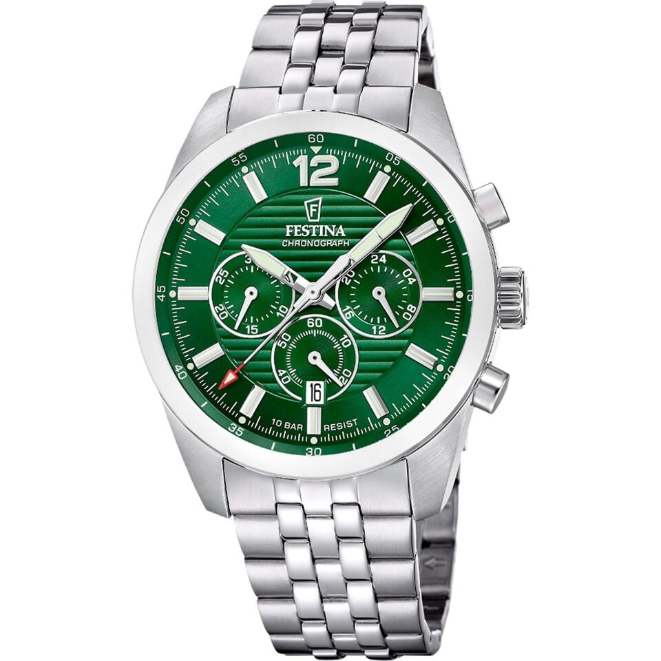 Festina F20742/2 Quartz Çelik Gri Yeşil Kadran 10 ATM 44 mm Erkek Kol Saati