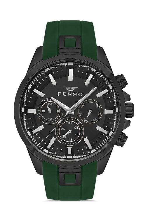 Ferro FM11379DWT-ZF2 Quartz Silikon Yeşil Siyah Kadran 46 mm Erkek kol Saati