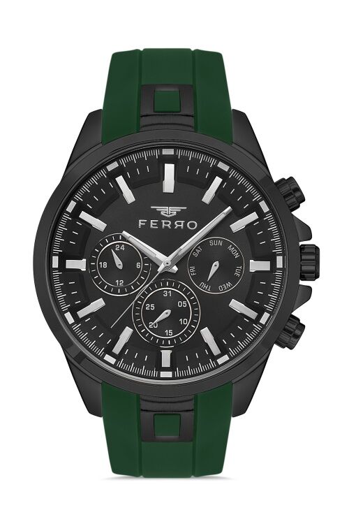 Ferro FM11379DWT-ZF2 Quartz Silikon Yeşil Siyah Kadran 46 mm Erkek kol Saati