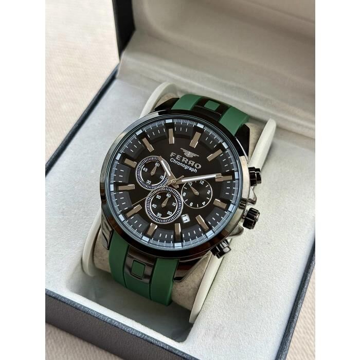 Ferro FM11379DWT-ZF2 Quartz Silikon Yeşil Siyah Kadran 46 mm Erkek kol Saati