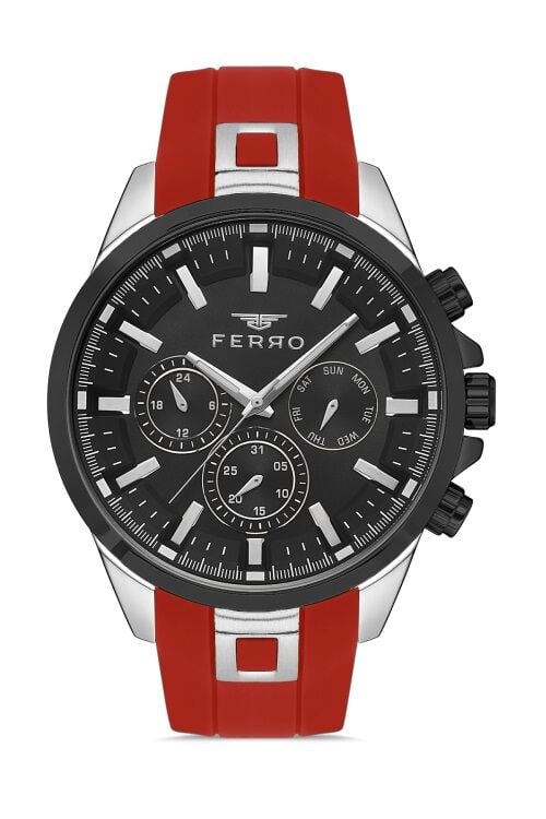 Ferro Kırmızı Silikon Kordon Erkek Kol Saati FM11379DWT-J2 Fonksiyonları Aktif 3ATM Su Geçirmez