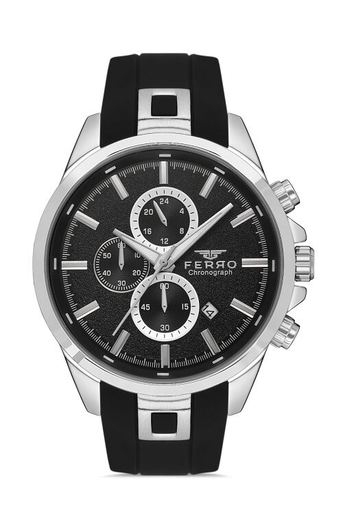 Ferro Siyah Silikon Kordon Erkek Kol Saati FM31380D-J Tüm Fonksiyonlar Aktif 3 ATM Su Geçirmez