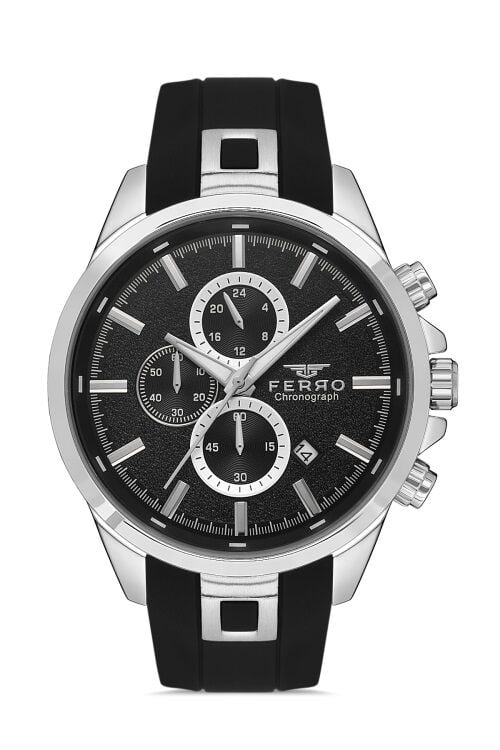 Ferro Siyah Silikon Kordon Erkek Kol Saati FM31380D-J Tüm Fonksiyonlar Aktif 3 ATM Su Geçirmez