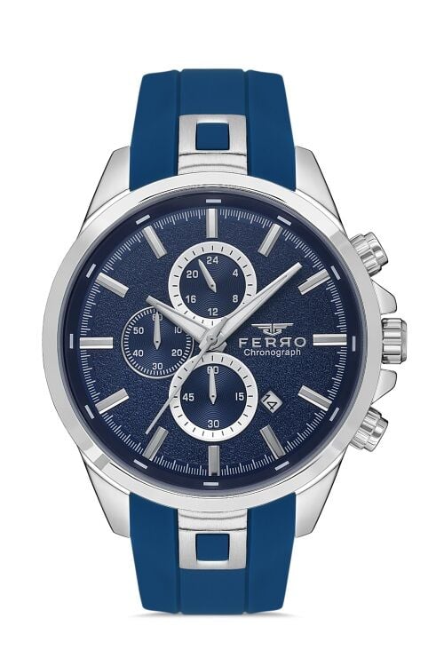 Ferro Lacivert Silikon Kordon Erkek Kol Saati FM31380D-L3 Tüm Fonksiyonlar Aktif 3 ATM Su Geçirmez