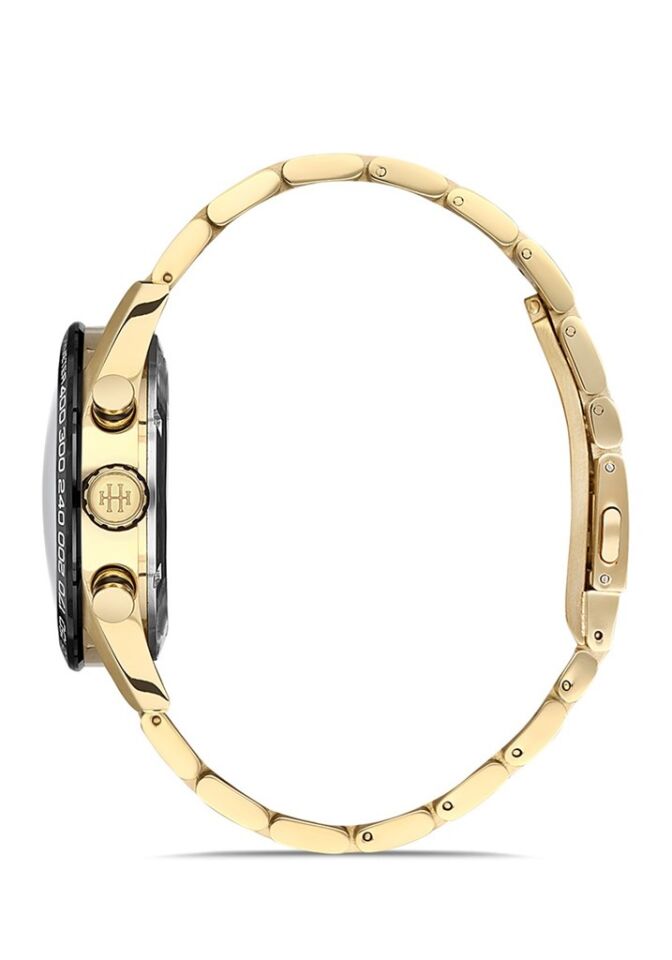 Hislon MS107T-04SG Japon Analog Çelik Altın Rengi Siyah Kadran 44 mm Erkek Kol Saati