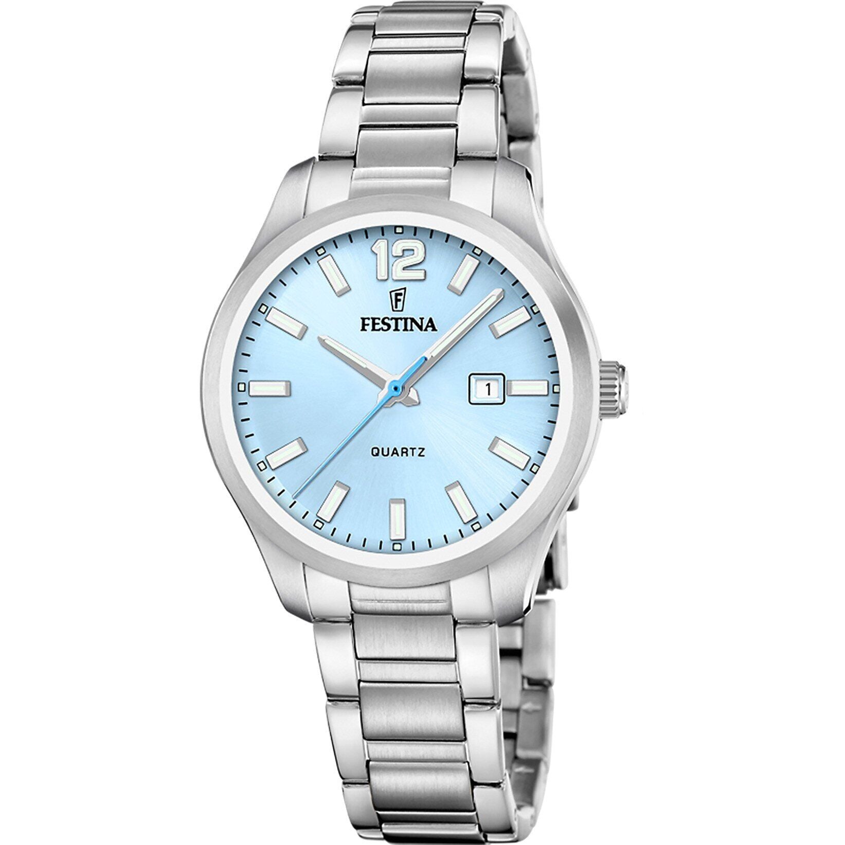 Festina F20737/3 Classics Quartz Çelik Gri Açık Mavi Kadran 34 mm Kadın Kol Saati