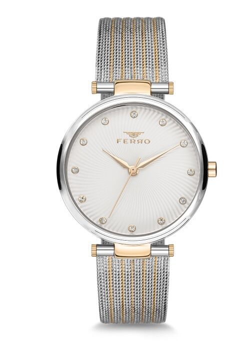Ferro F2822C-1089-D Quartz Hasır Altın/Gri 33 mm Kadın Kol Saati