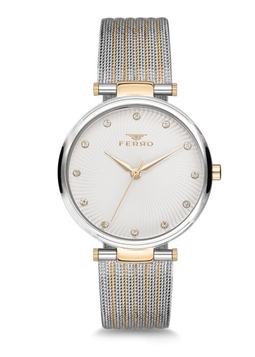 Ferro F2822C-1089-D Quartz Hasır Altın Gri 33 mm Kadın Kol Saati